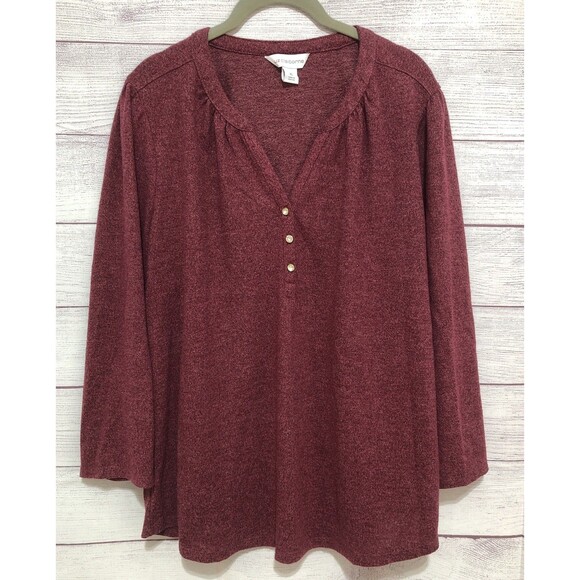 Liz Claiborne Women’s Split Crewneck 3/4 Sleeve Maroon Metallic Fabric XL EUC - Picture 1 of 5